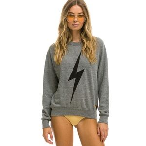 Aviator Nation Gray Sweatshirt with Black Lightning Bolt